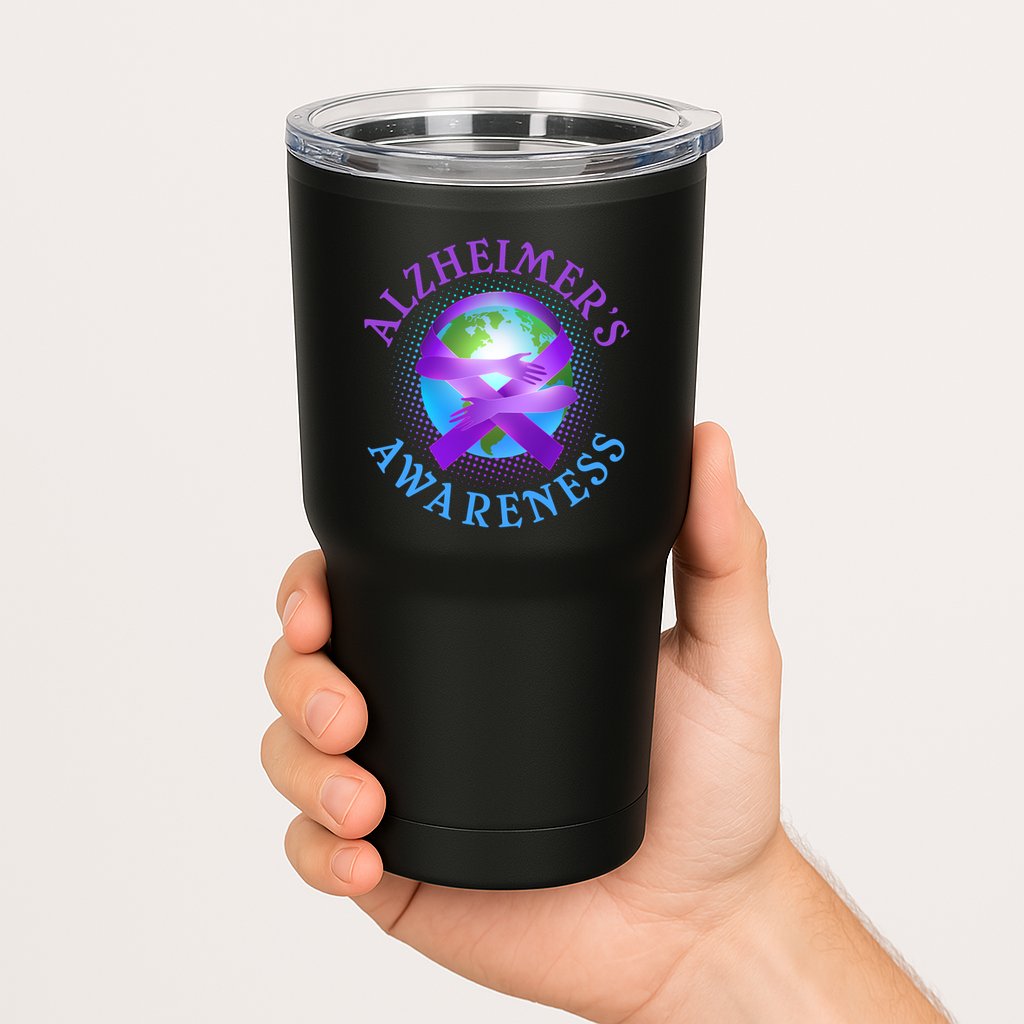 Alzheimer's Awareness Support Ribbon Hugging The World Tumbler