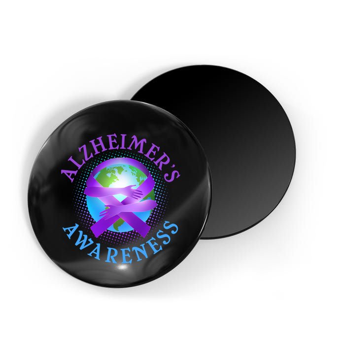 Alzheimer's Awareness Support Ribbon Hugging The World Magnet