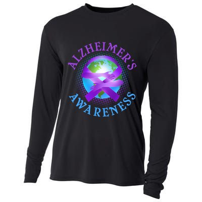 Alzheimer's Awareness Support Ribbon Hugging The World Cooling Performance Long Sleeve Crew