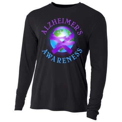 Alzheimer's Awareness Support Ribbon Hugging The World Cooling Performance Long Sleeve Crew