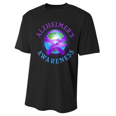 Alzheimer's Awareness Support Ribbon Hugging The World Performance Sprint T-Shirt