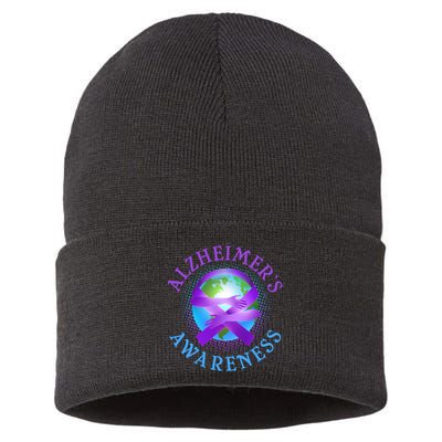 Alzheimer's Awareness Support Ribbon Hugging The World Sustainable Knit Beanie