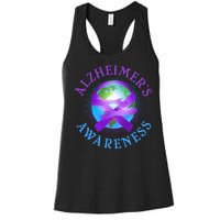 Alzheimer's Awareness Support Ribbon Hugging The World Women's Racerback Tank