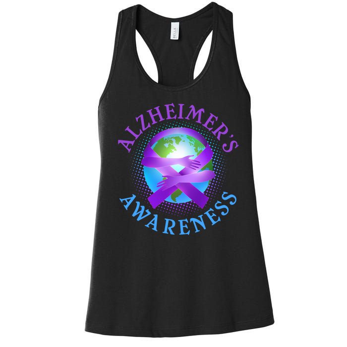 Alzheimer's Awareness Support Ribbon Hugging The World Women's Racerback Tank