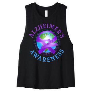 Alzheimer's Awareness Support Ribbon Hugging The World Women's Racerback Cropped Tank