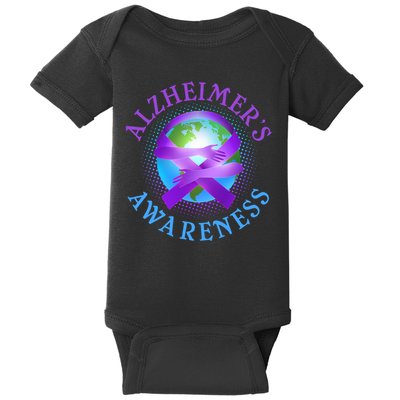 Alzheimer's Awareness Support Ribbon Hugging The World Baby Bodysuit