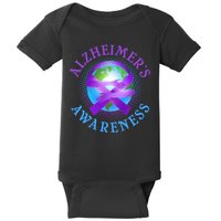 Alzheimer's Awareness Support Ribbon Hugging The World Baby Bodysuit