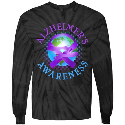 Alzheimer's Awareness Support Ribbon Hugging The World Tie-Dye Long Sleeve Shirt