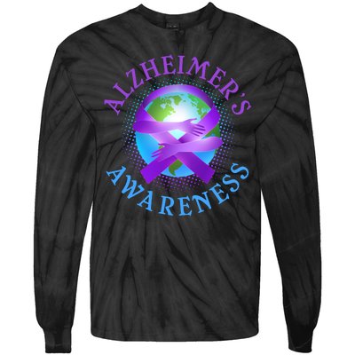 Alzheimer's Awareness Support Ribbon Hugging The World Tie-Dye Long Sleeve Shirt