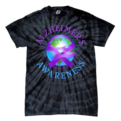 Alzheimer's Awareness Support Ribbon Hugging The World Tie-Dye T-Shirt