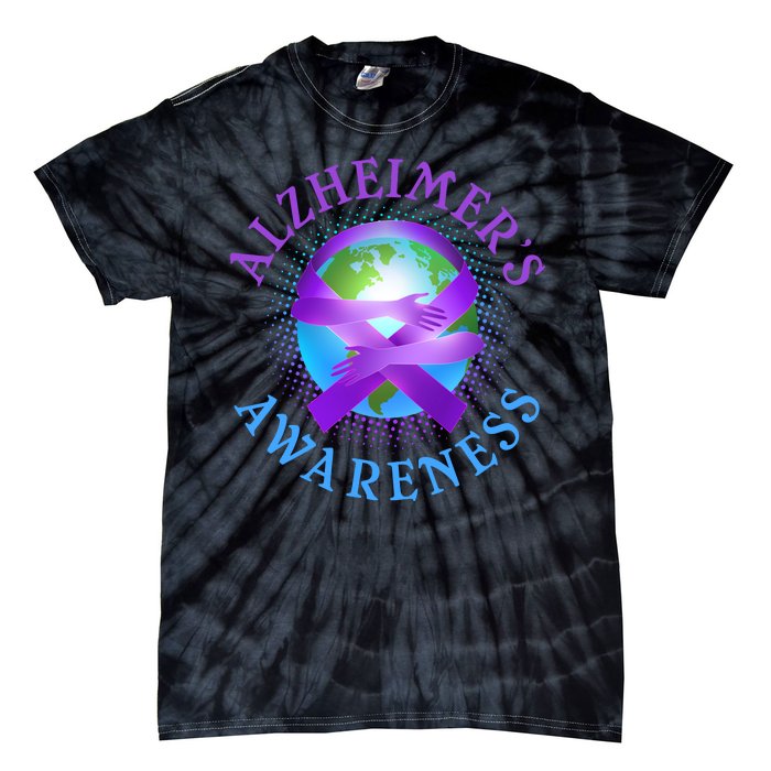 Alzheimer's Awareness Support Ribbon Hugging The World Tie-Dye T-Shirt