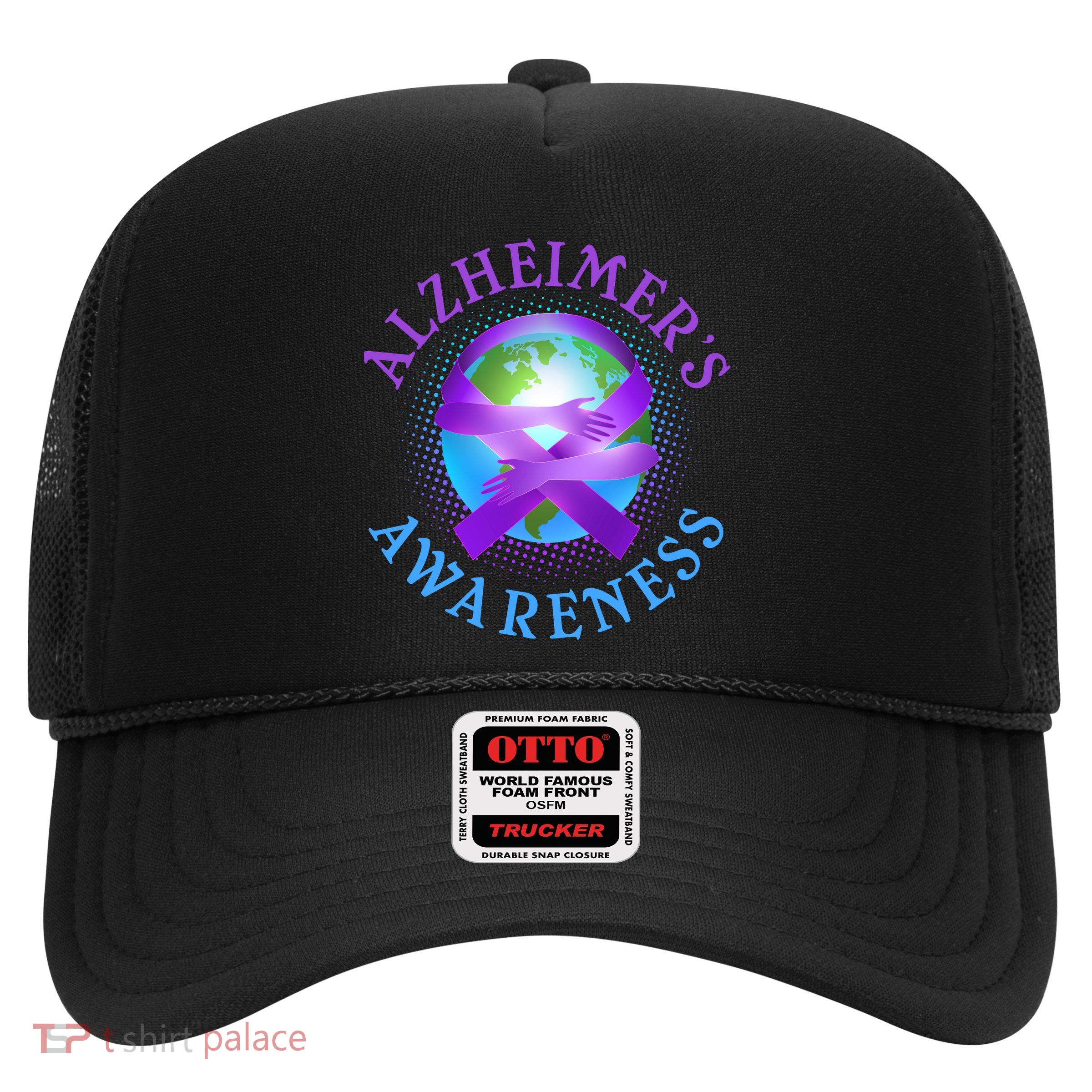 Alzheimer's Awareness Support Ribbon Hugging The World Trucker Hat