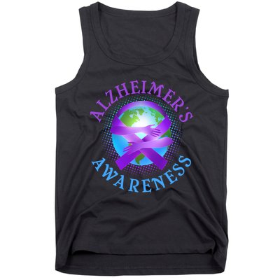 Alzheimer's Awareness Support Ribbon Hugging The World Tank Top