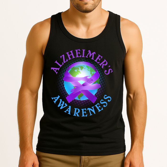 Alzheimer's Awareness Support Ribbon Hugging The World Tank Top
