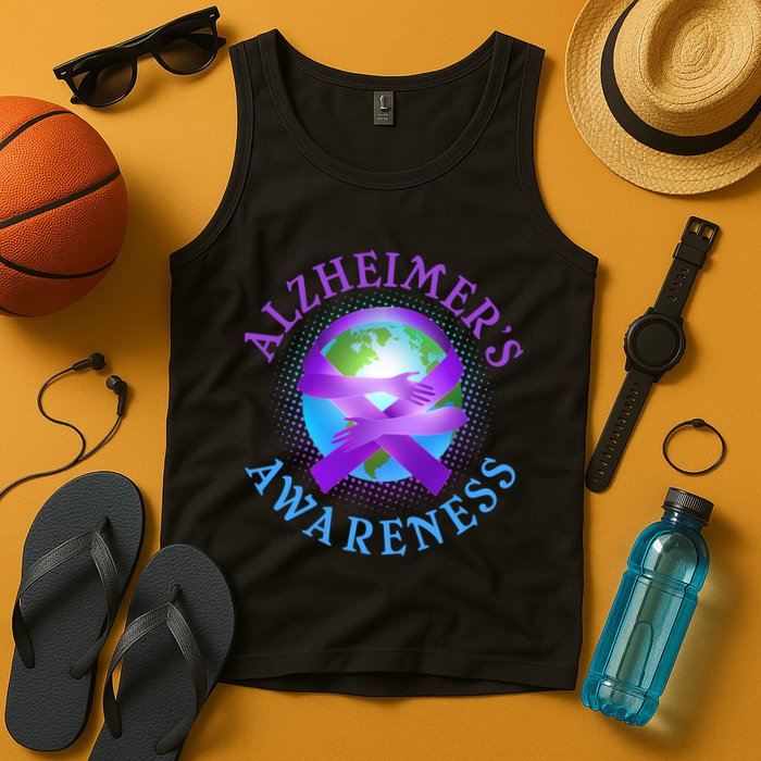 Alzheimer's Awareness Support Ribbon Hugging The World Tank Top
