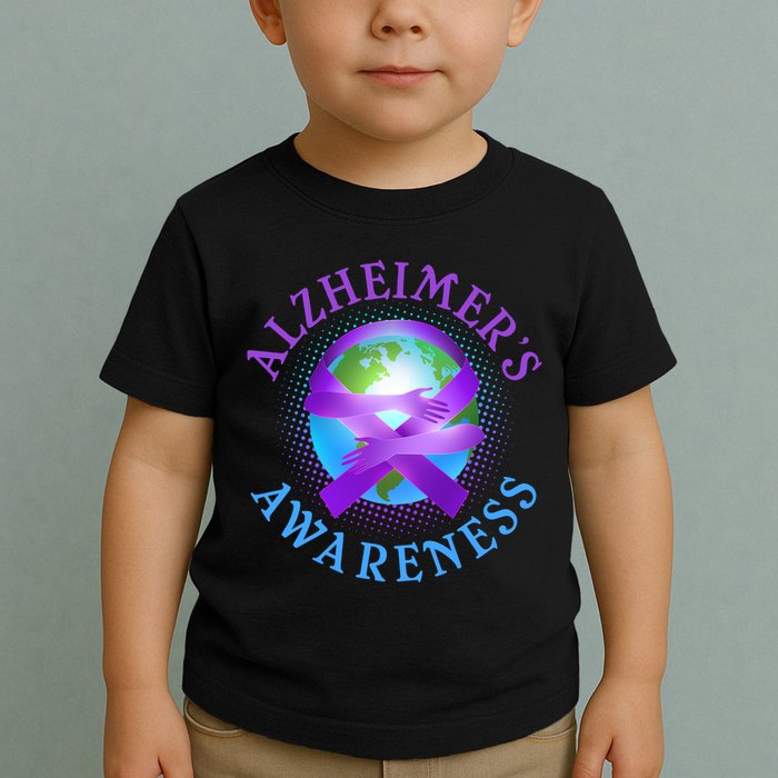 Alzheimer's Awareness Support Ribbon Hugging The World Toddler T-Shirt