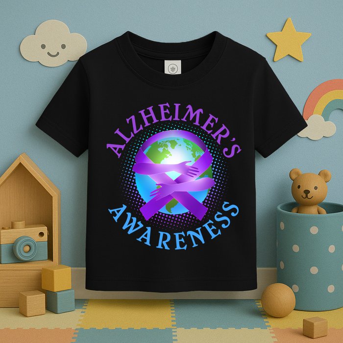 Alzheimer's Awareness Support Ribbon Hugging The World Toddler T-Shirt