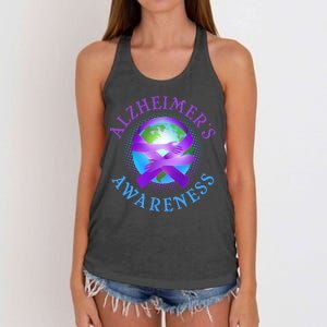 Alzheimer's Awareness Support Ribbon Hugging The World Women's Knotted Racerback Tank