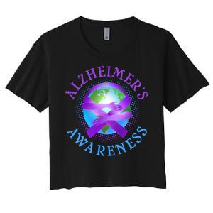 Alzheimer's Awareness Support Ribbon Hugging The World Women's Crop Top Tee