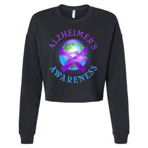 Alzheimer's Awareness Support Ribbon Hugging The World Cropped Pullover Crew