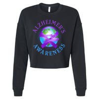 Alzheimer's Awareness Support Ribbon Hugging The World Cropped Pullover Crew