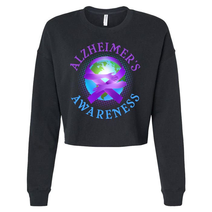 Alzheimer's Awareness Support Ribbon Hugging The World Cropped Pullover Crew