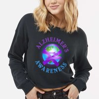 Alzheimer's Awareness Support Ribbon Hugging The World Cropped Pullover Crew