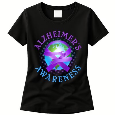 Alzheimer's Awareness Support Ribbon Hugging The World Womens T-Shirt