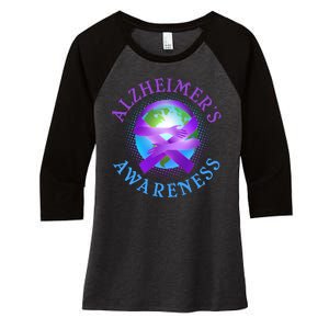 Alzheimer's Awareness Support Ribbon Hugging The World Women's Tri-Blend 3/4-Sleeve Raglan Shirt