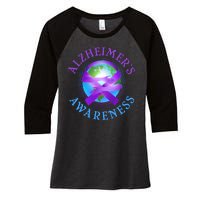 Alzheimer's Awareness Support Ribbon Hugging The World Women's Tri-Blend 3/4-Sleeve Raglan Shirt