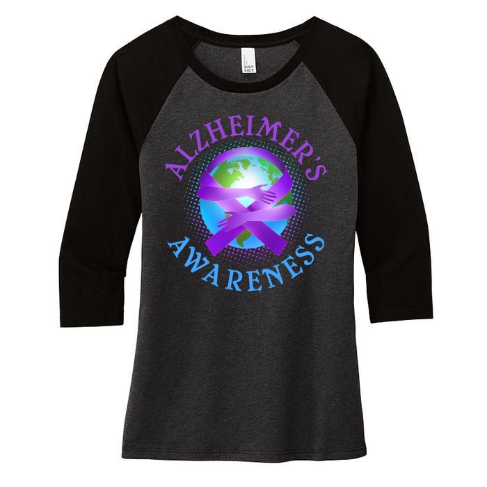 Alzheimer's Awareness Support Ribbon Hugging The World Women's Tri-Blend 3/4-Sleeve Raglan Shirt