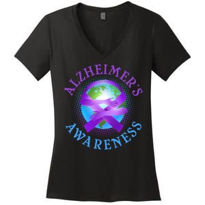 Alzheimer's Awareness Support Ribbon Hugging The World Women's V-Neck T-Shirt