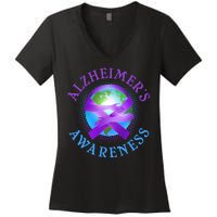 Alzheimer's Awareness Support Ribbon Hugging The World Women's V-Neck T-Shirt