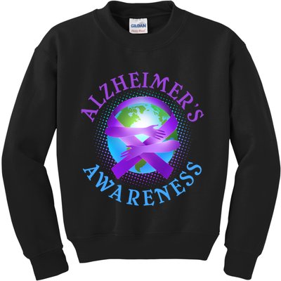 Alzheimer's Awareness Support Ribbon Hugging The World Kids Sweatshirt