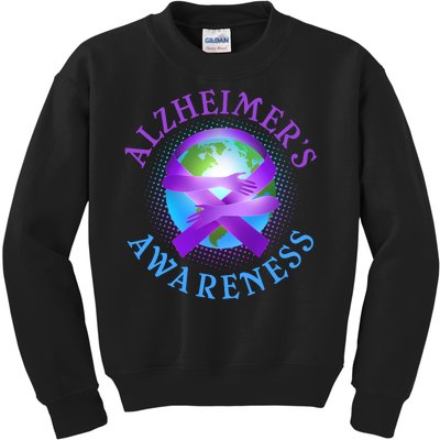 Alzheimer's Awareness Support Ribbon Hugging The World Kids Sweatshirt