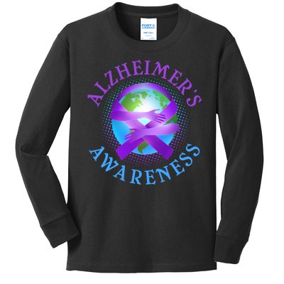 Alzheimer's Awareness Support Ribbon Hugging The World Kids Long Sleeve Shirt