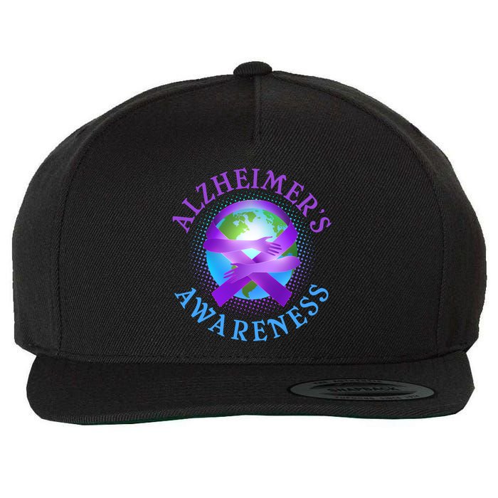 Alzheimer's Awareness Support Ribbon Hugging The World Wool Snapback Cap