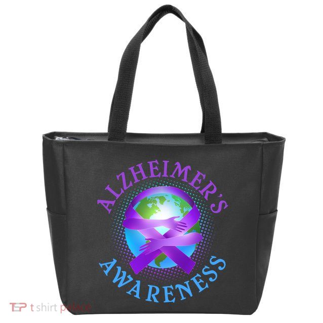 Alzheimer's Awareness Support Ribbon Hugging The World Zip Tote Bag
