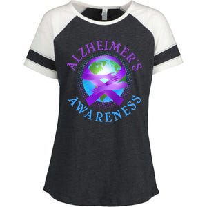 Alzheimer's Awareness Support Ribbon Hugging The World Enza Ladies Jersey Colorblock Tee