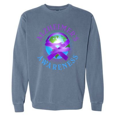 Alzheimer's Awareness Support Ribbon Hugging The World Garment-Dyed Sweatshirt