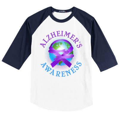 Alzheimer's Awareness Support Ribbon Hugging The World Baseball Sleeve Shirt