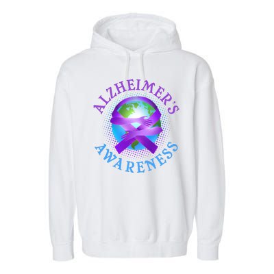 Alzheimer's Awareness Support Ribbon Hugging The World Garment-Dyed Fleece Hoodie