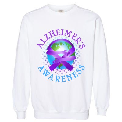 Alzheimer's Awareness Support Ribbon Hugging The World Garment-Dyed Sweatshirt
