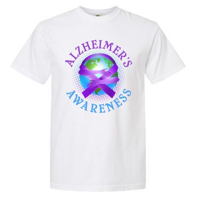 Alzheimer's Awareness Support Ribbon Hugging The World Garment-Dyed Heavyweight T-Shirt