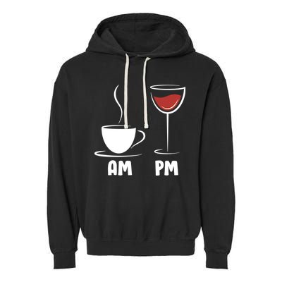 AM Coffee PM Wine Garment-Dyed Fleece Hoodie