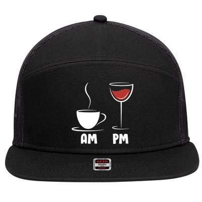 AM Coffee PM Wine 7 Panel Mesh Trucker Snapback Hat