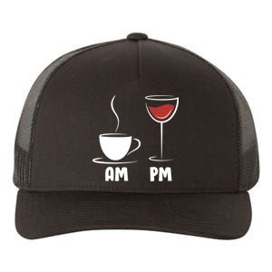 AM Coffee PM Wine Yupoong Adult 5-Panel Trucker Hat