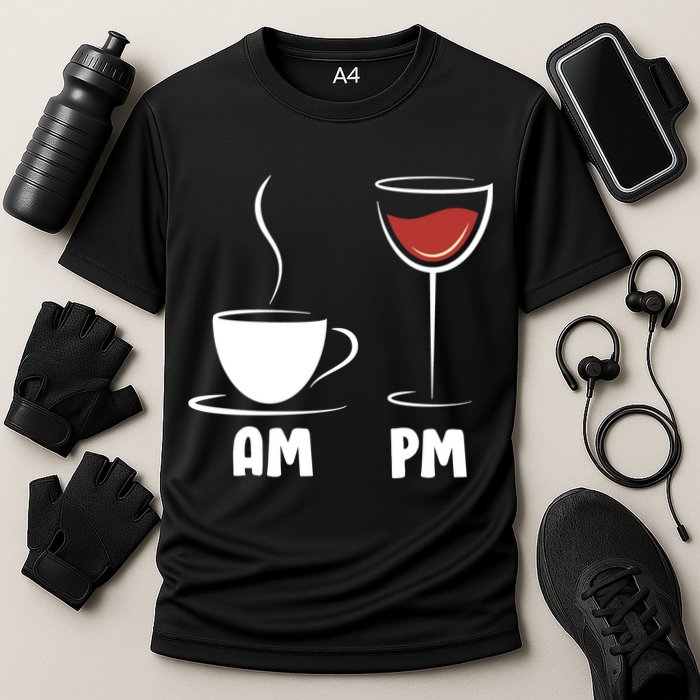 AM Coffee PM Wine Cooling Performance Crew T-Shirt