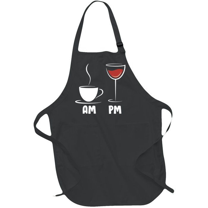 AM Coffee PM Wine Full-Length Apron With Pockets