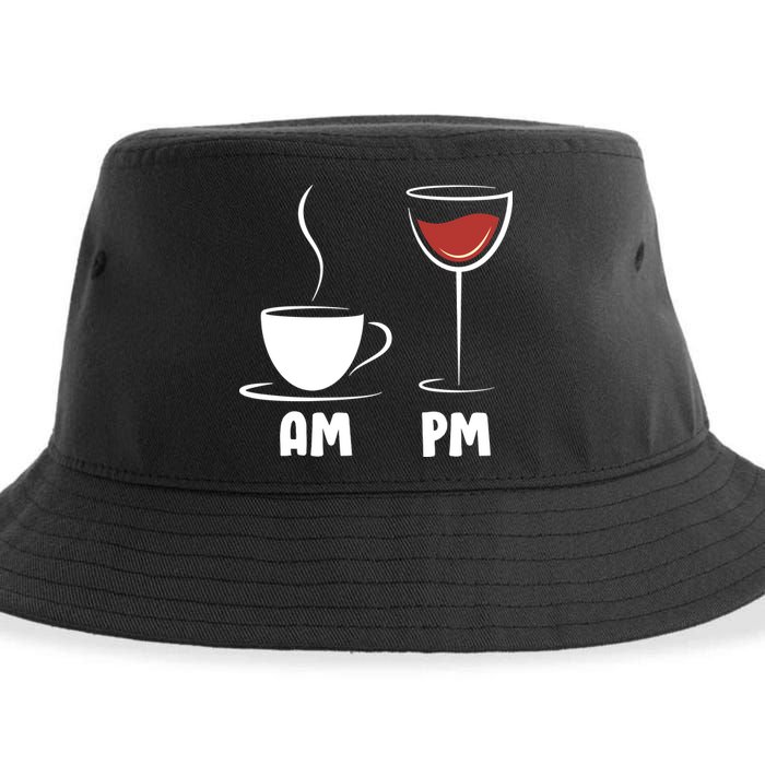 AM Coffee PM Wine Sustainable Bucket Hat